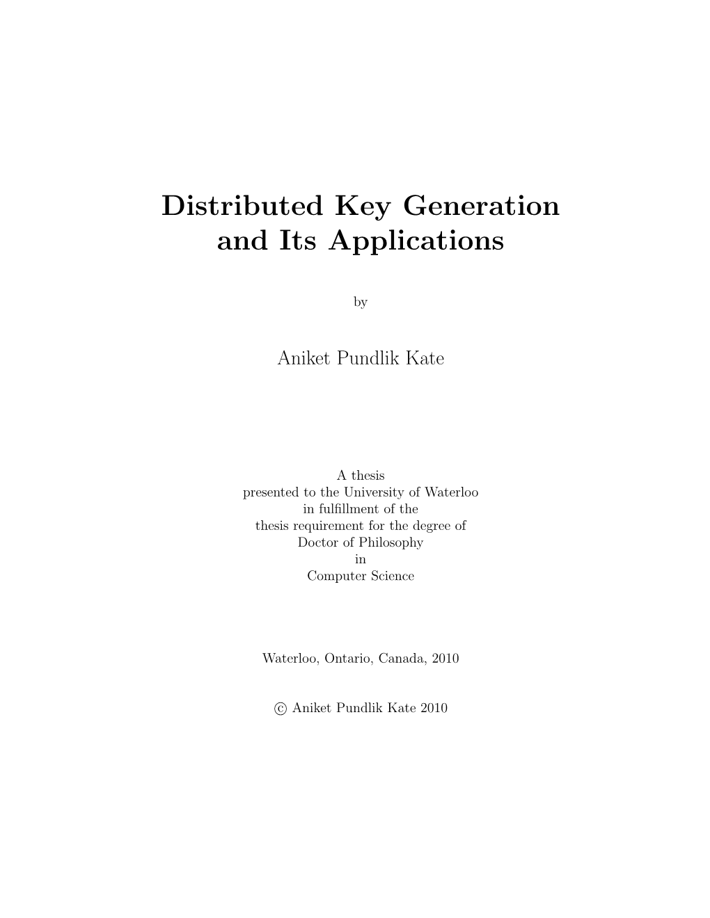Distributed Key Generation and Its Applications