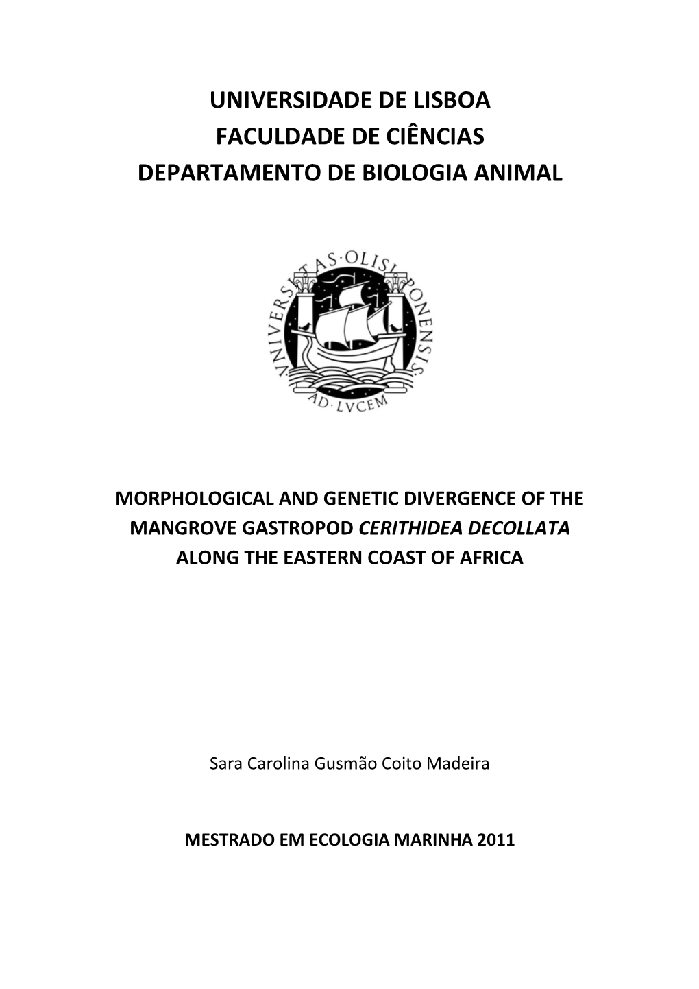 Universidade De Lisboa Faculdade De Ciências Departamento De Biologia Animal