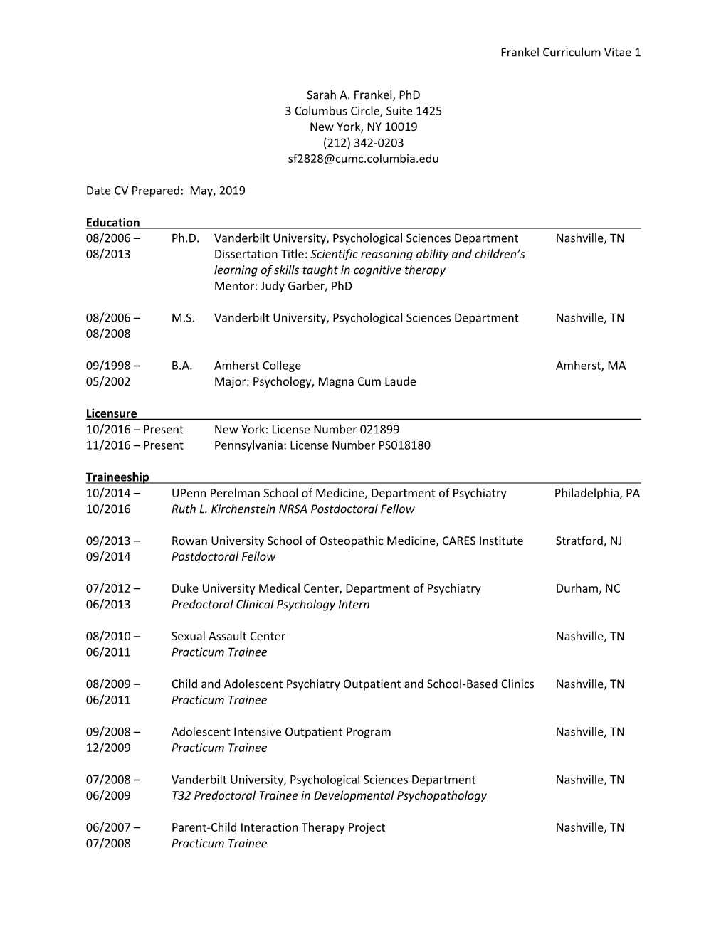 View Dr. Frankel's CV