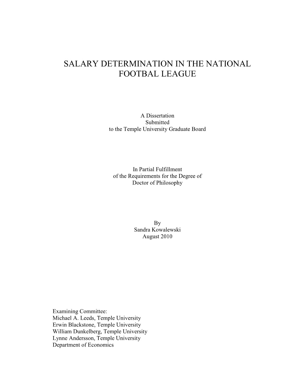 Salary Determination in the National Football League (NFL)