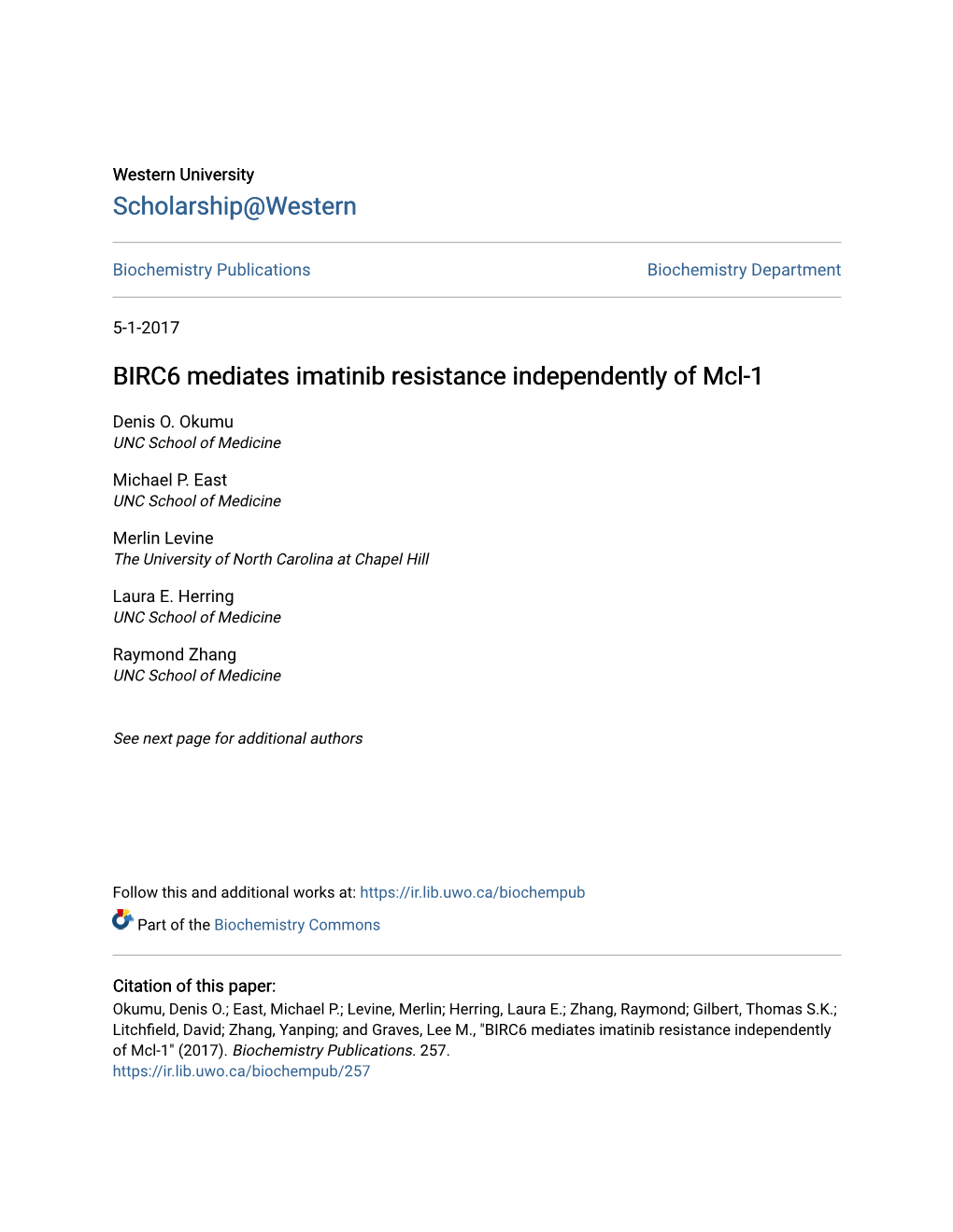 BIRC6 Mediates Imatinib Resistance Independently of Mcl-1