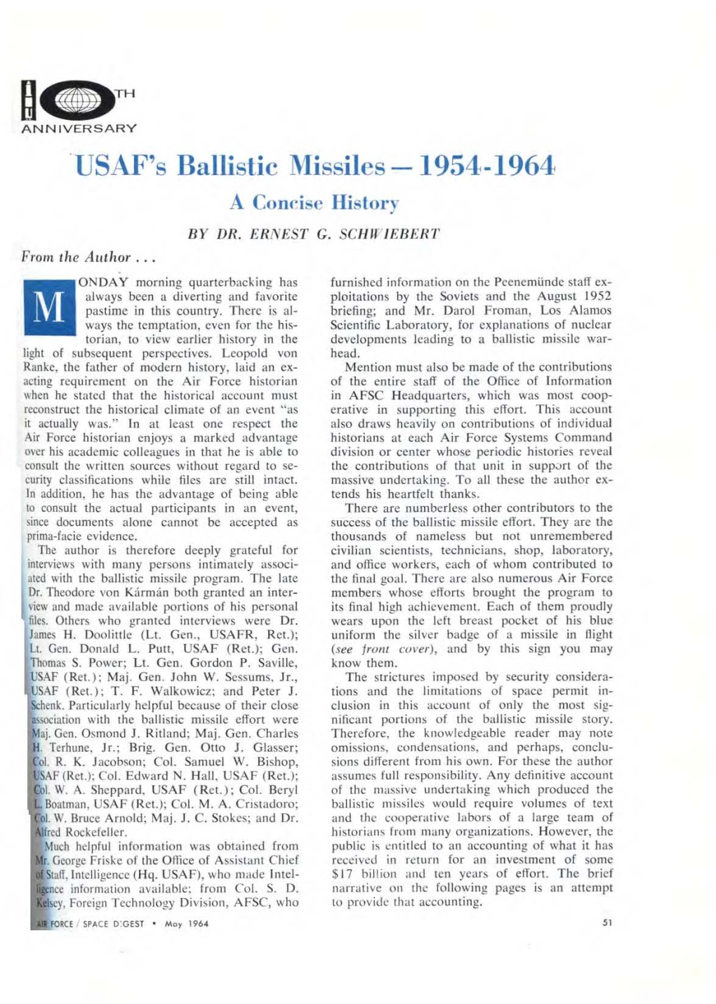 USAF's Ballistic Missiles --- 1954-1964 a Concise History by DR