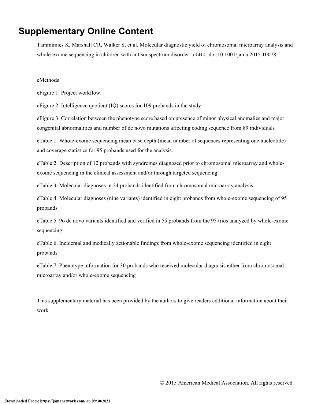 Molecular Diagnostic Yield of Chromosomal Microarray Analysis and Whole-Exome Sequencing in Children with Autism Spectrum Disorder