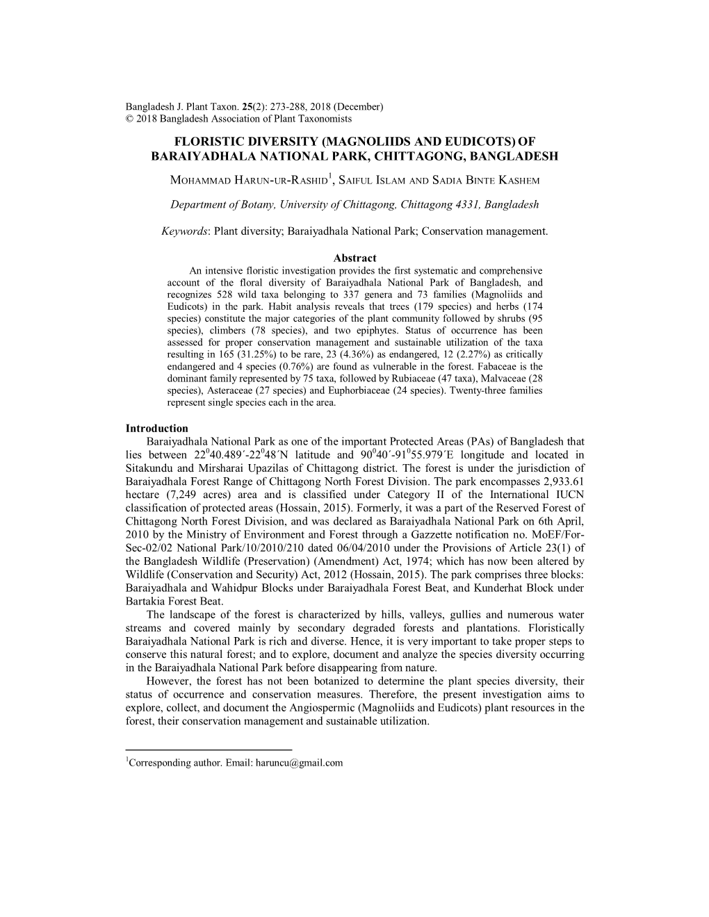 Floristic Diversity (Magnoliids and Eudicots)Of