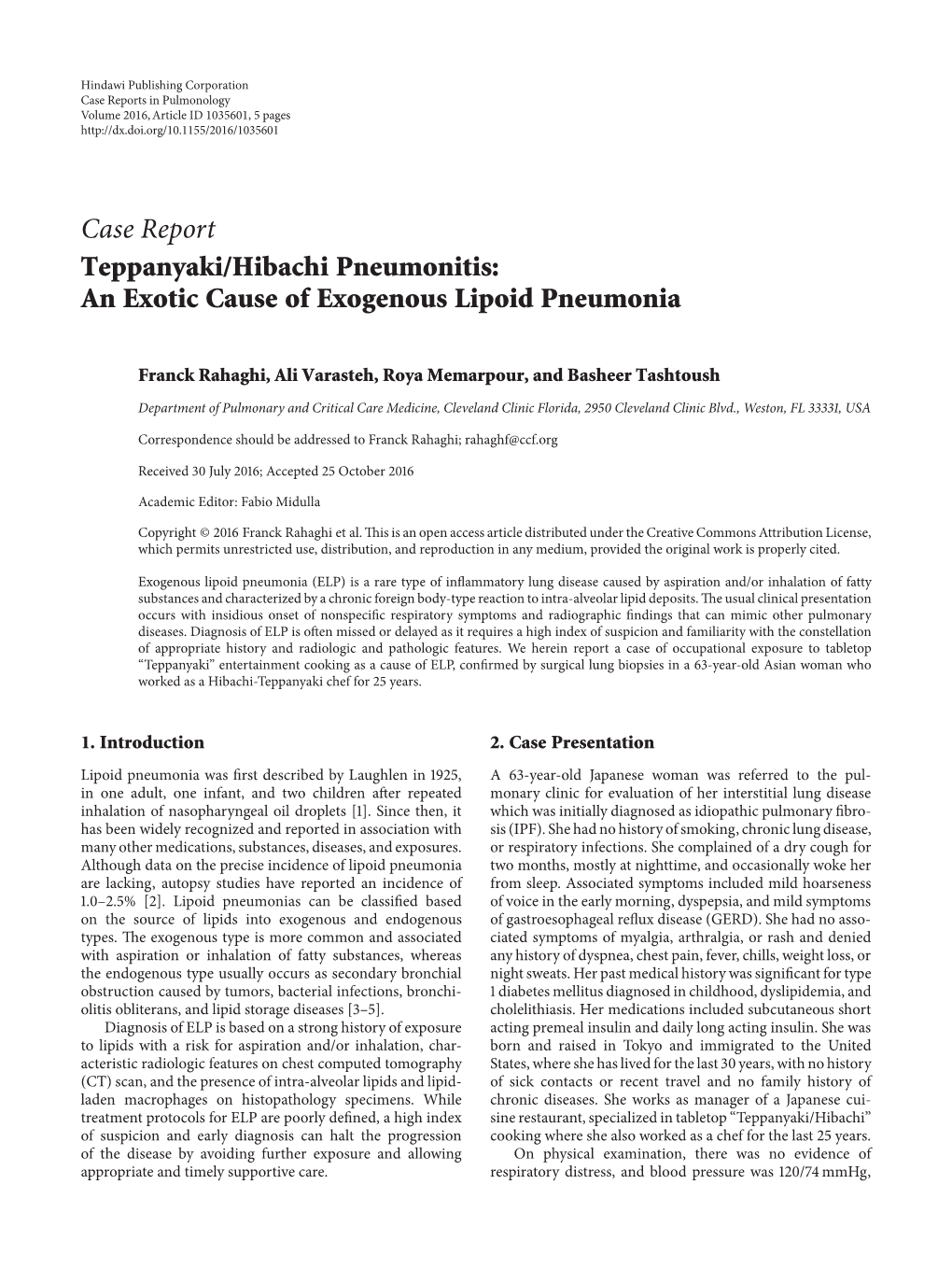 Teppanyaki/Hibachi Pneumonitis: an Exotic Cause of Exogenous Lipoid Pneumonia