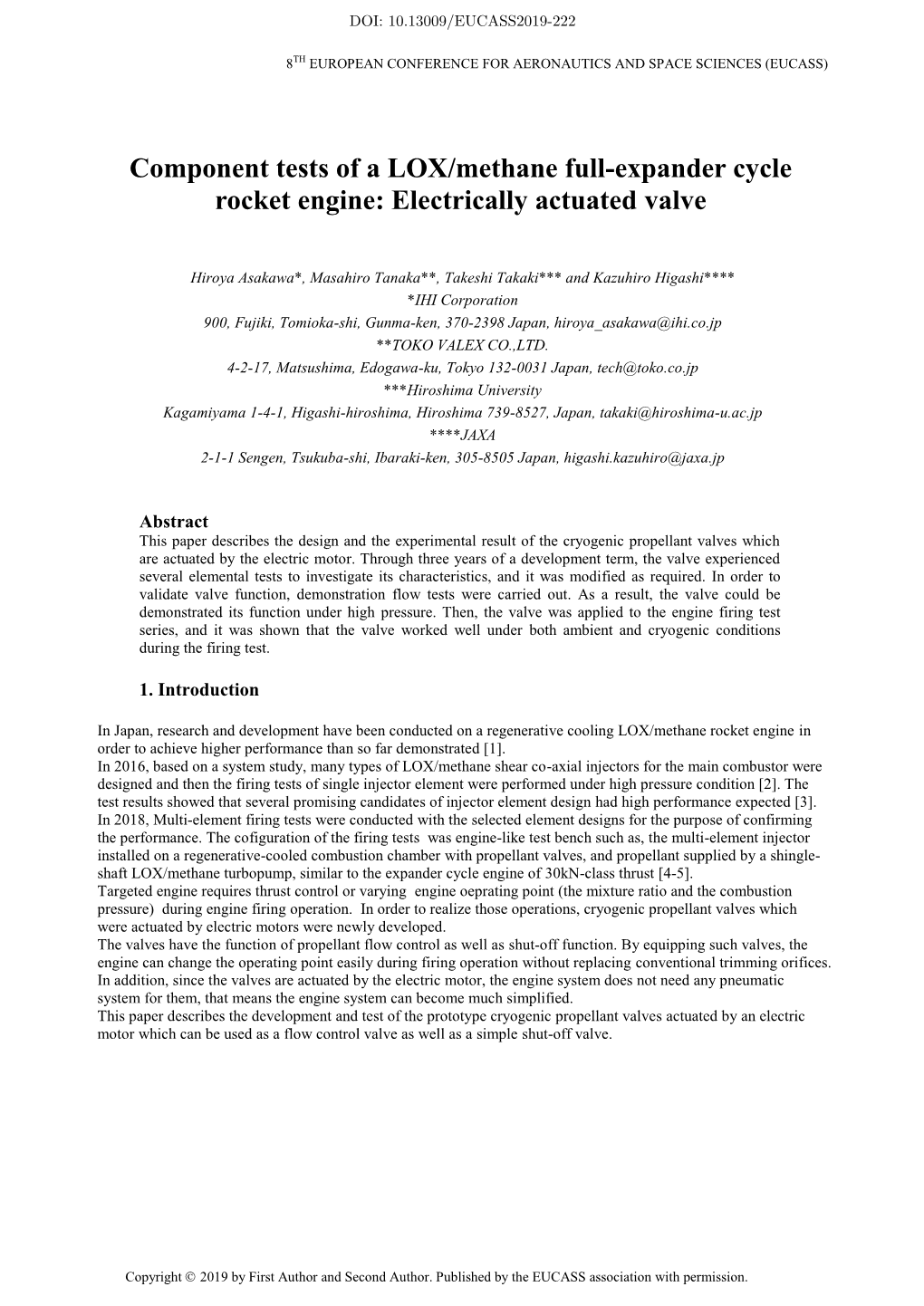 Component Tests of a LOX/Methane Full-Expander Cycle Rocket Engine: Electrically Actuated Valve