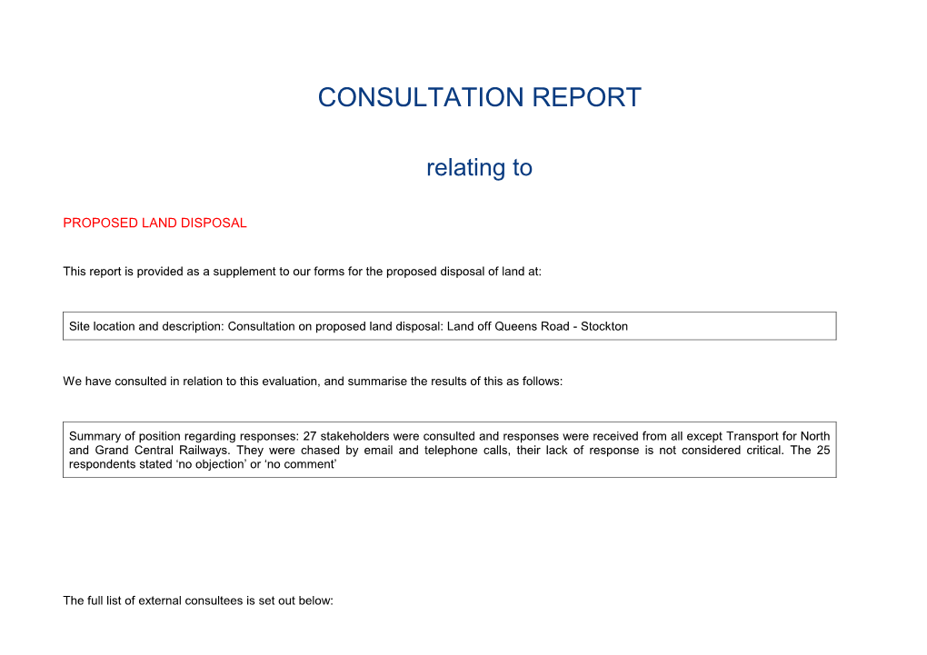 Stockton Land Disposal Consultation Report Redacted