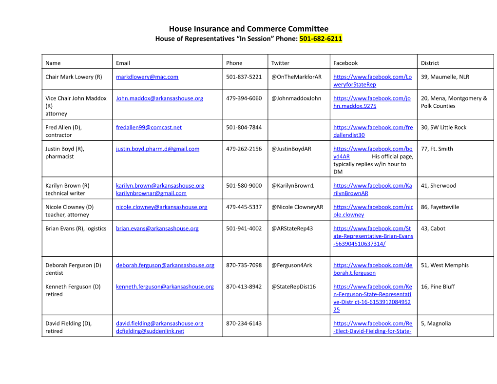 House Insurance & Commerce Committee