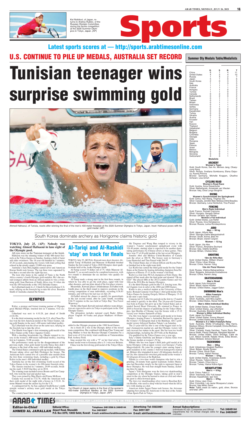 Tunisian Teenager Wins Surprise Swimming Gold