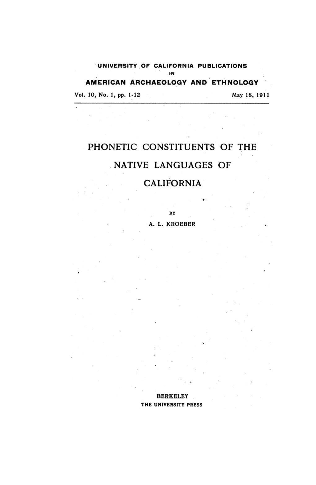 Phonetic Constituents of the Native Languages of California