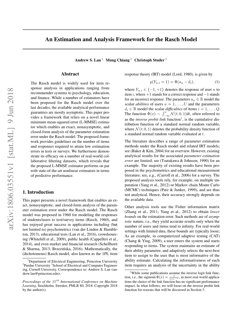 An Estimation and Analysis Framework for the Rasch Model