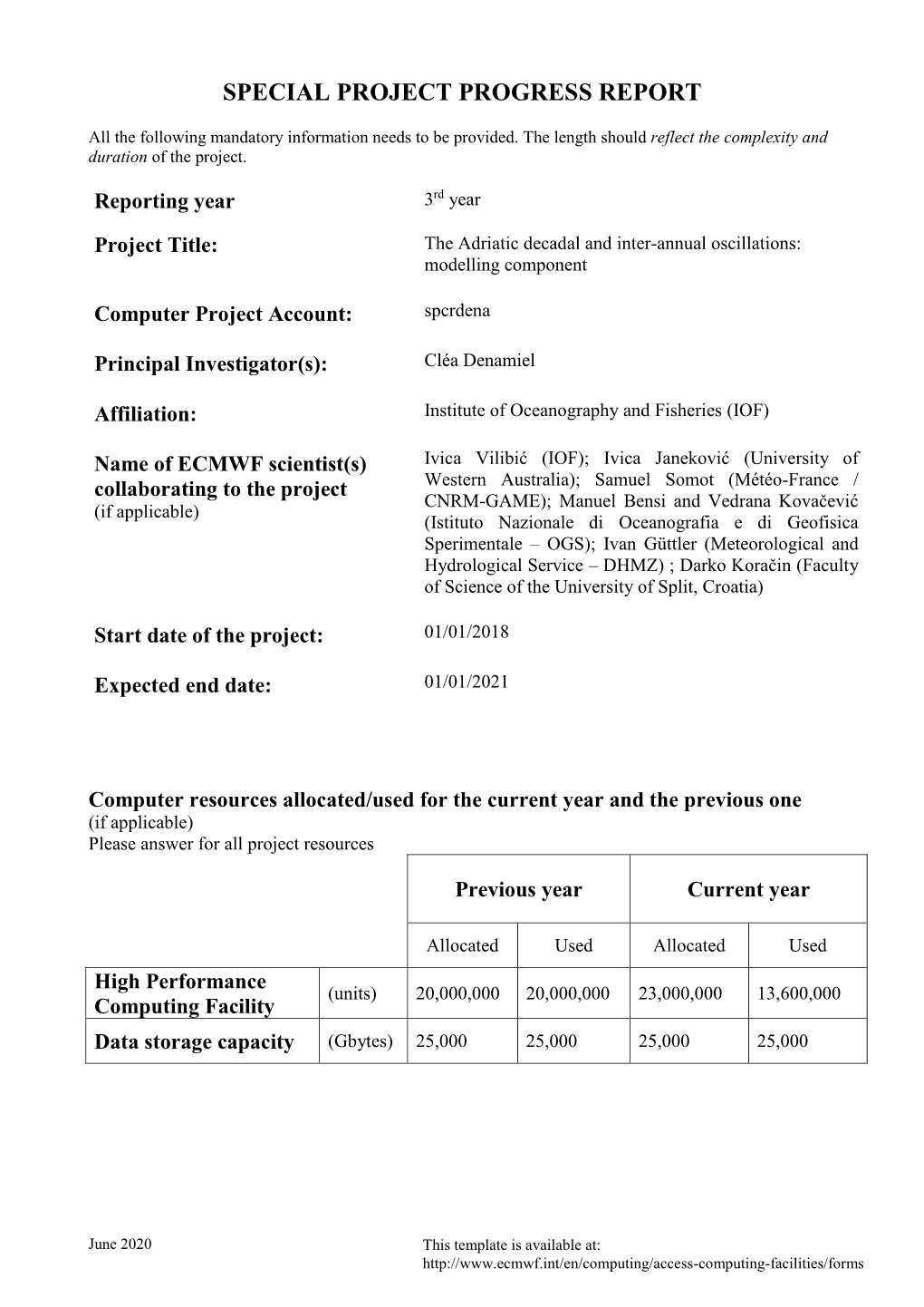 Special Project Interim Report