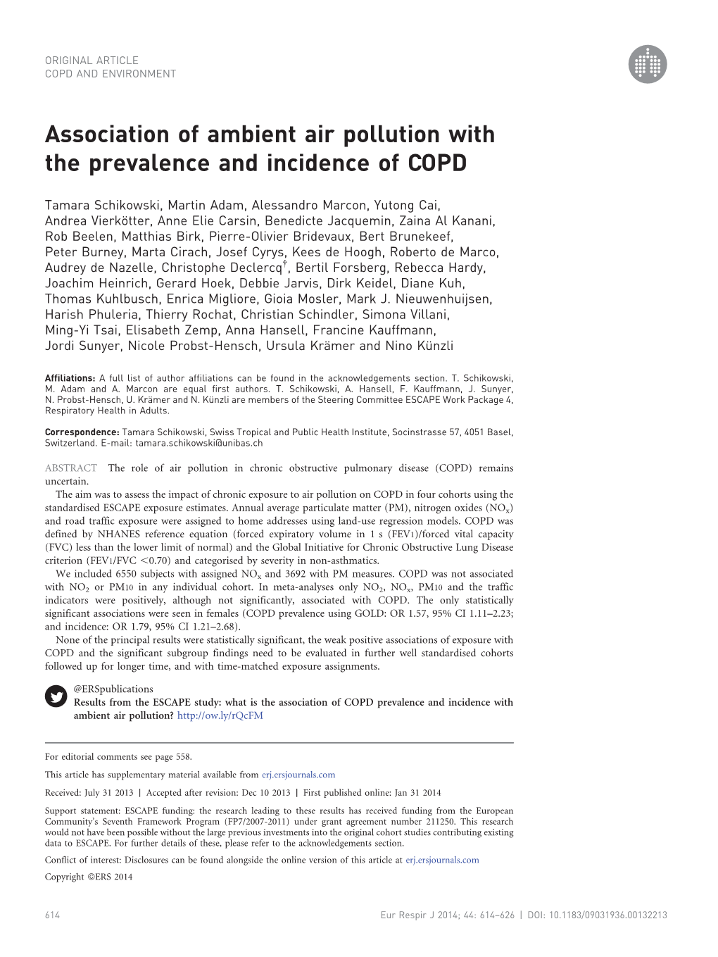 Association of Ambient Air Pollution with the Prevalence and Incidence of COPD