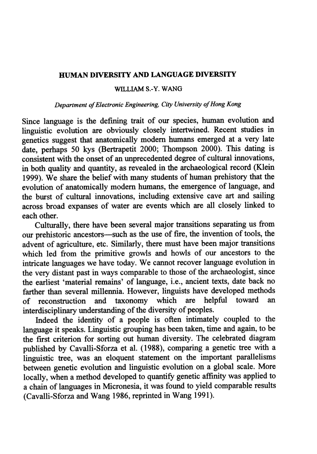 Wang, W. S-Y. (2001). Human Diversity and Language Diversity