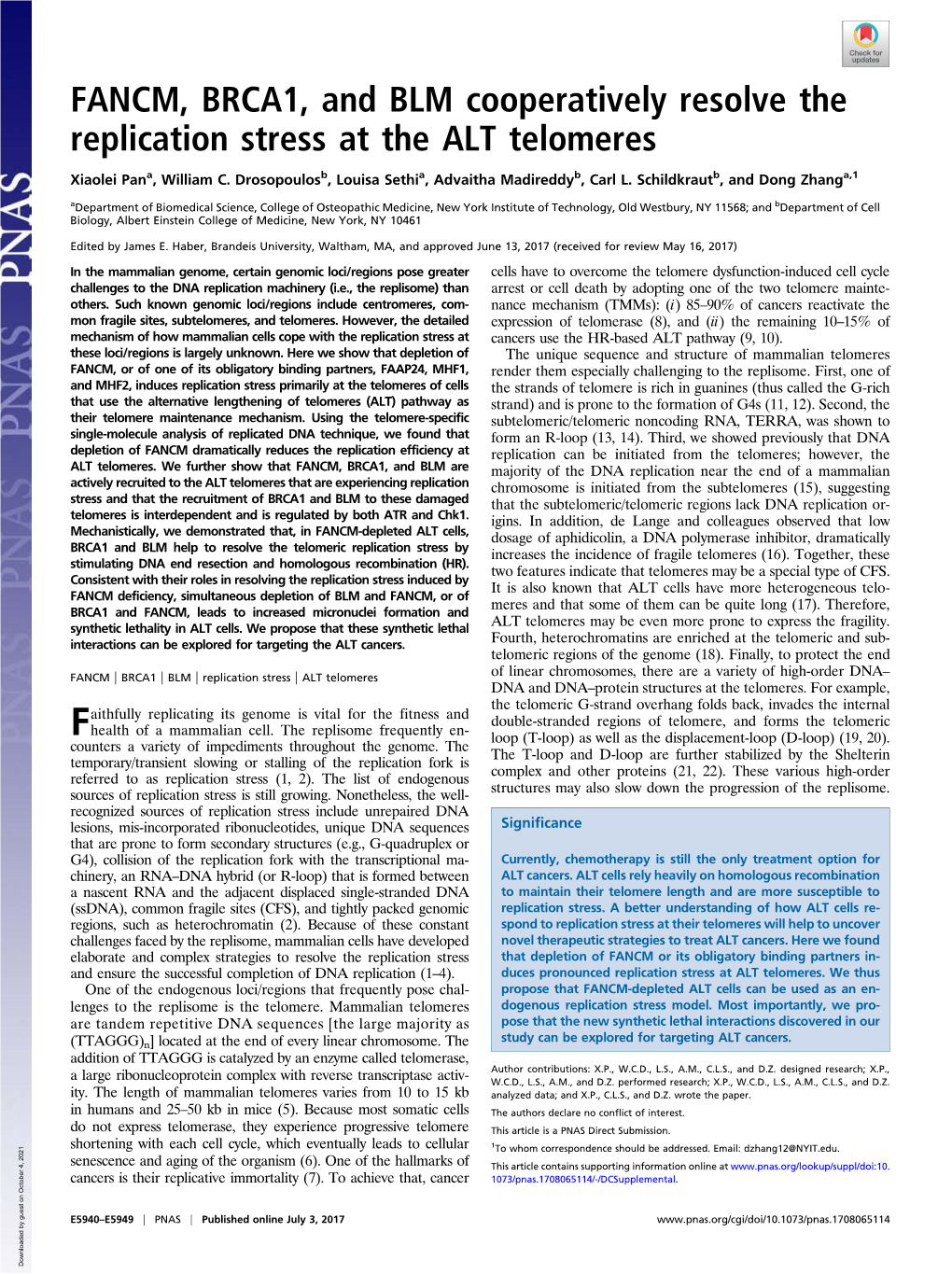 FANCM, BRCA1, and BLM Cooperatively Resolve the Replication Stress at the ALT Telomeres