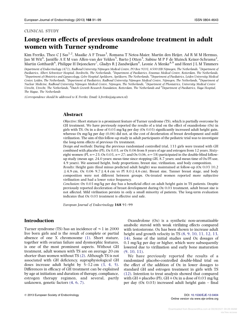 Long-Term Effects of Previous Oxandrolone Treatment in Adult