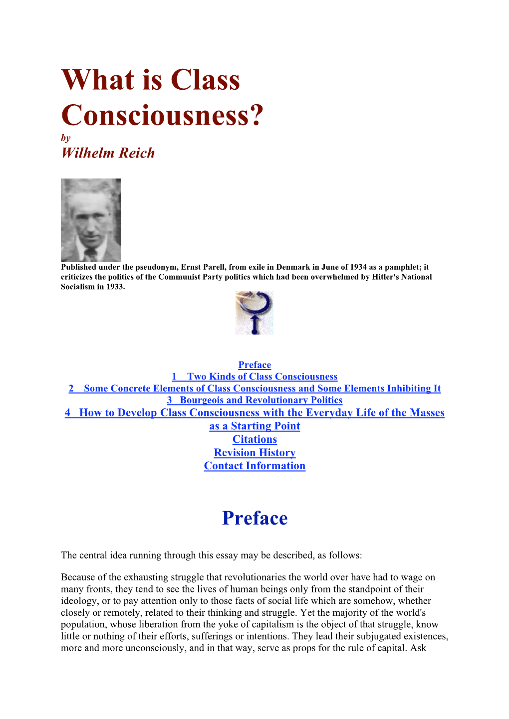 What Is Class Consciousness? by Wilhelm Reich