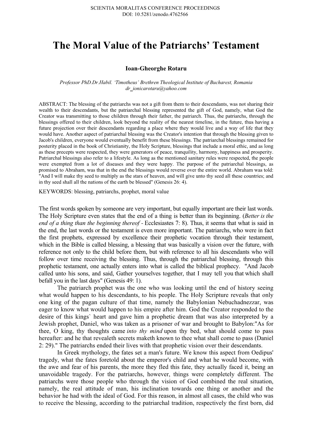 PDF the Moral Value of the Patriarchs' Testament