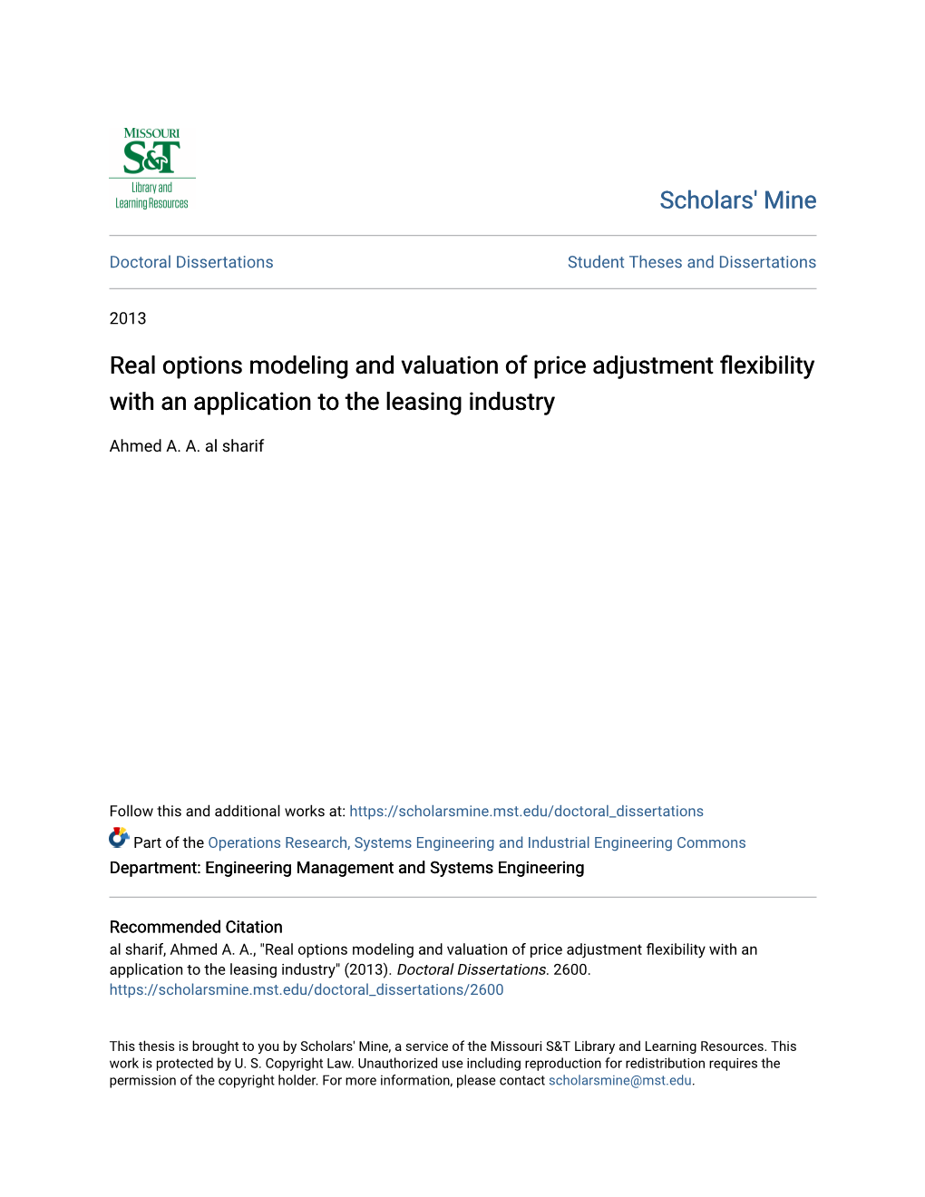 Real Options Modeling and Valuation of Price Adjustment Flexibility with an Application to the Leasing Industry