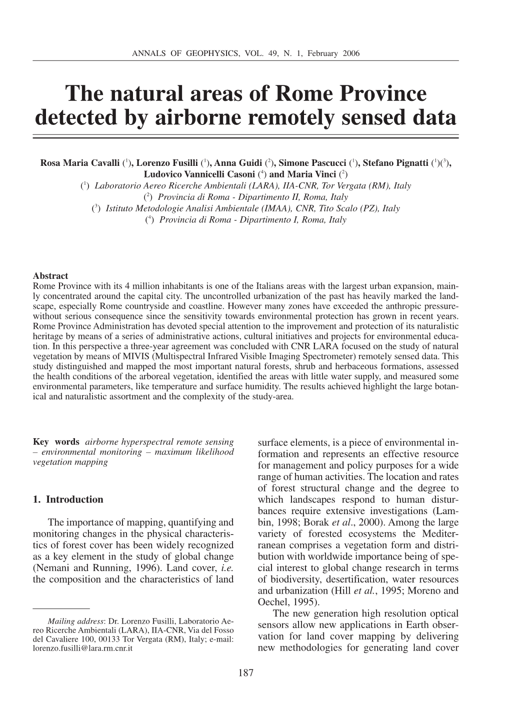 The Natural Areas of Rome Province Detected by Airborne Remotely Sensed Data