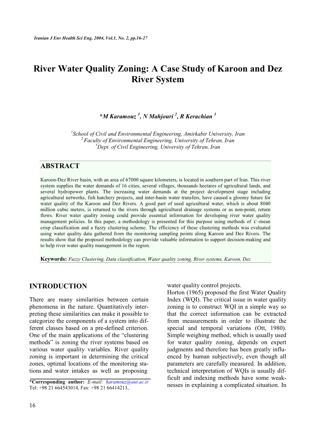 River Water Quality Zoning: a Case Study of Karoon and Dez River System