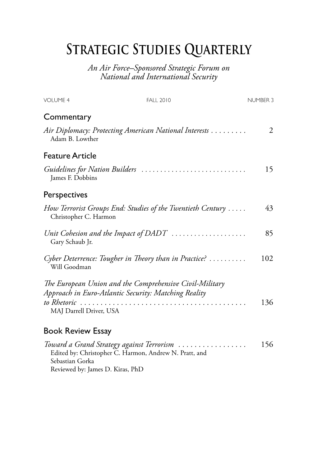 Strategic Studies Quarterly, Fall 2010, Vol. 4, No. 3