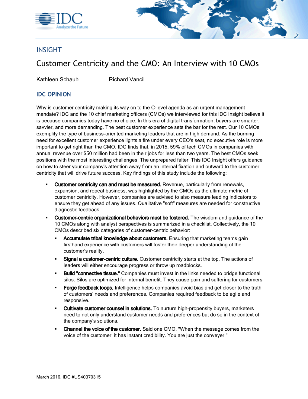 Customer Centricity and the CMO: an Interview with 10 Cmos