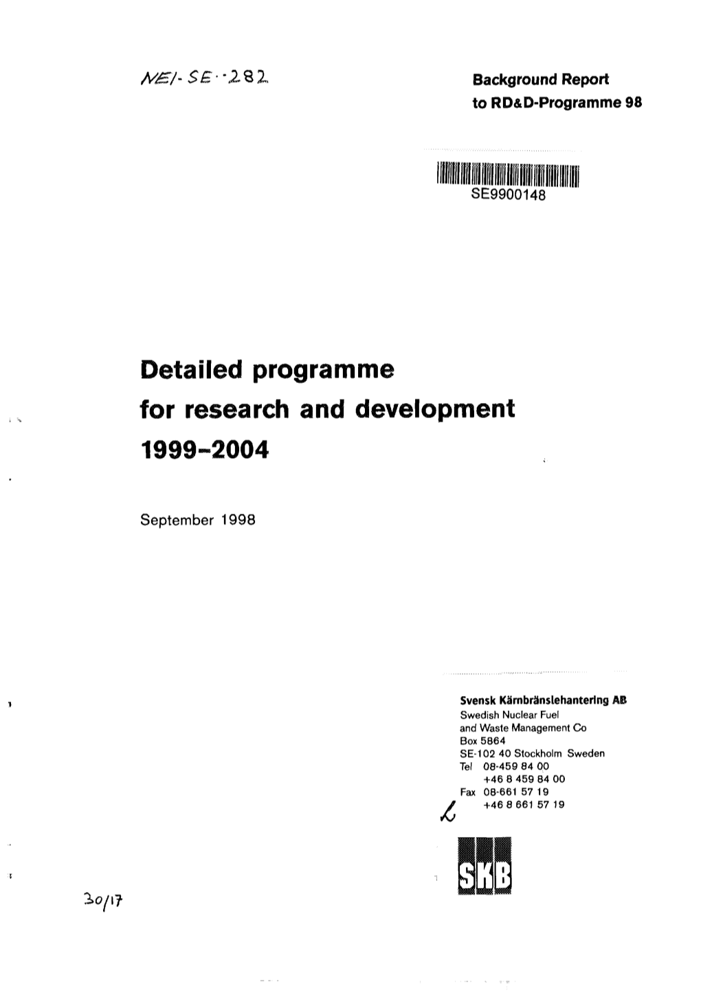 Detailed Programme for Research and Development 1999-2004