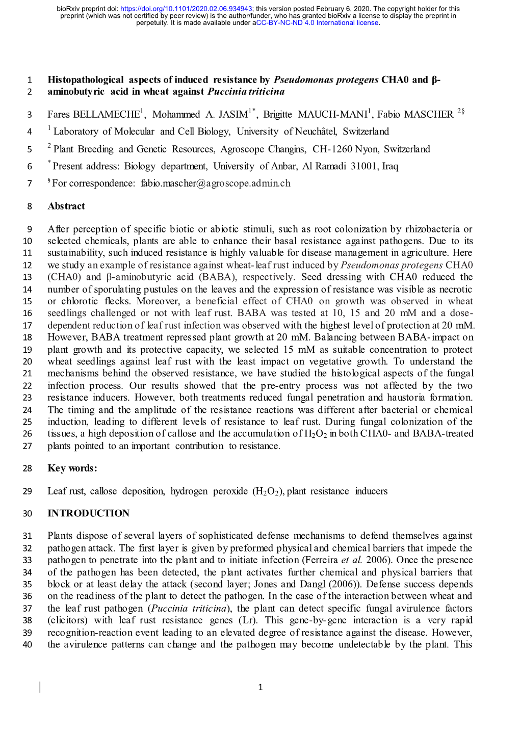 Histopathological Aspects of Induced Resistance by Pseudomonas Protegens CHA0 and Β-Aminobutyric Acid in Wheat Against Puccinia