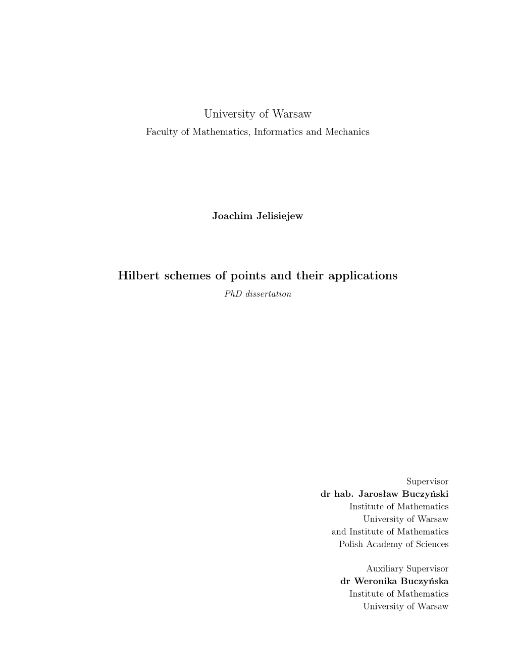 Joachim Jelisiejew – Hilbert Schemes of Points And