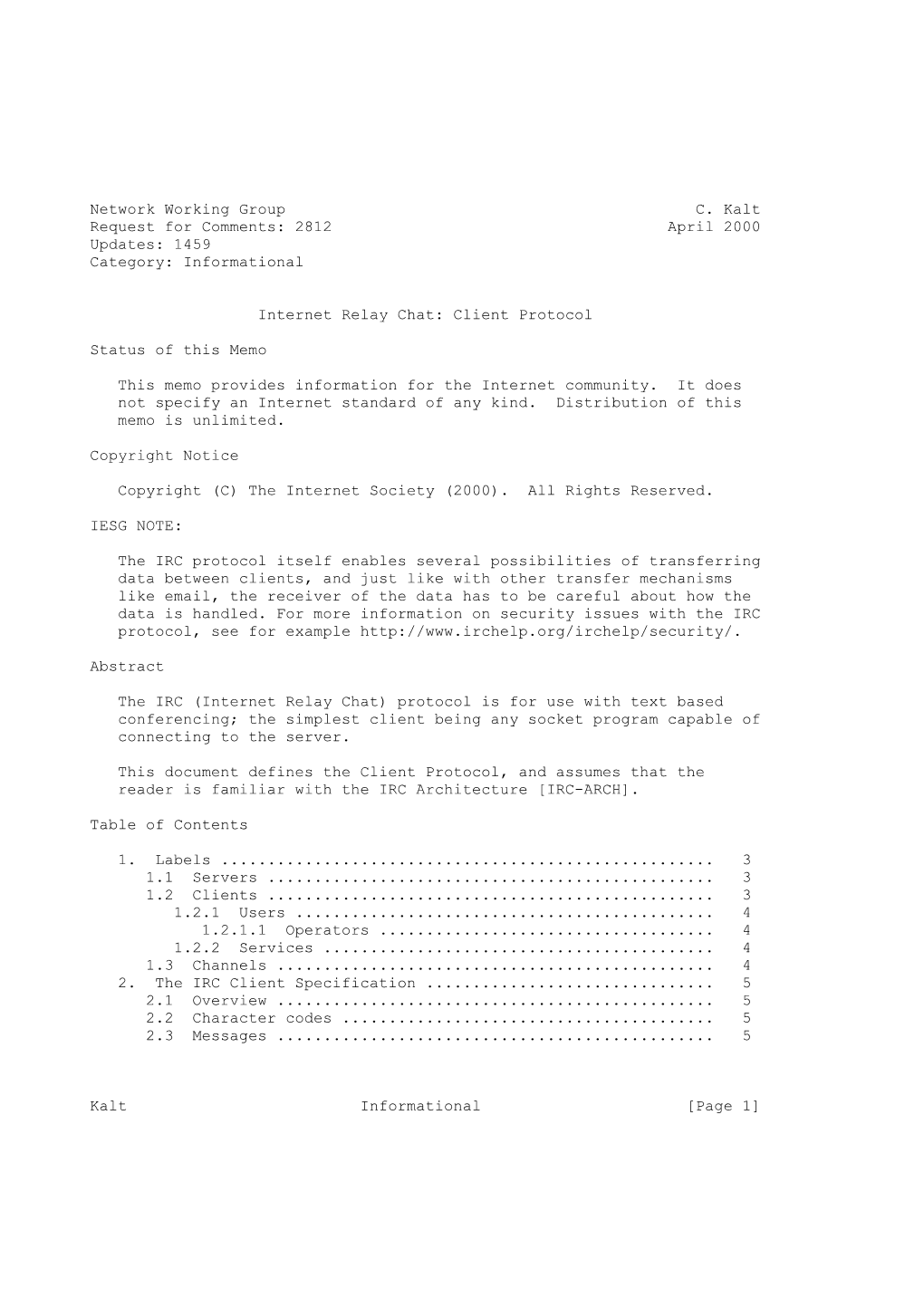 Informational Internet Relay