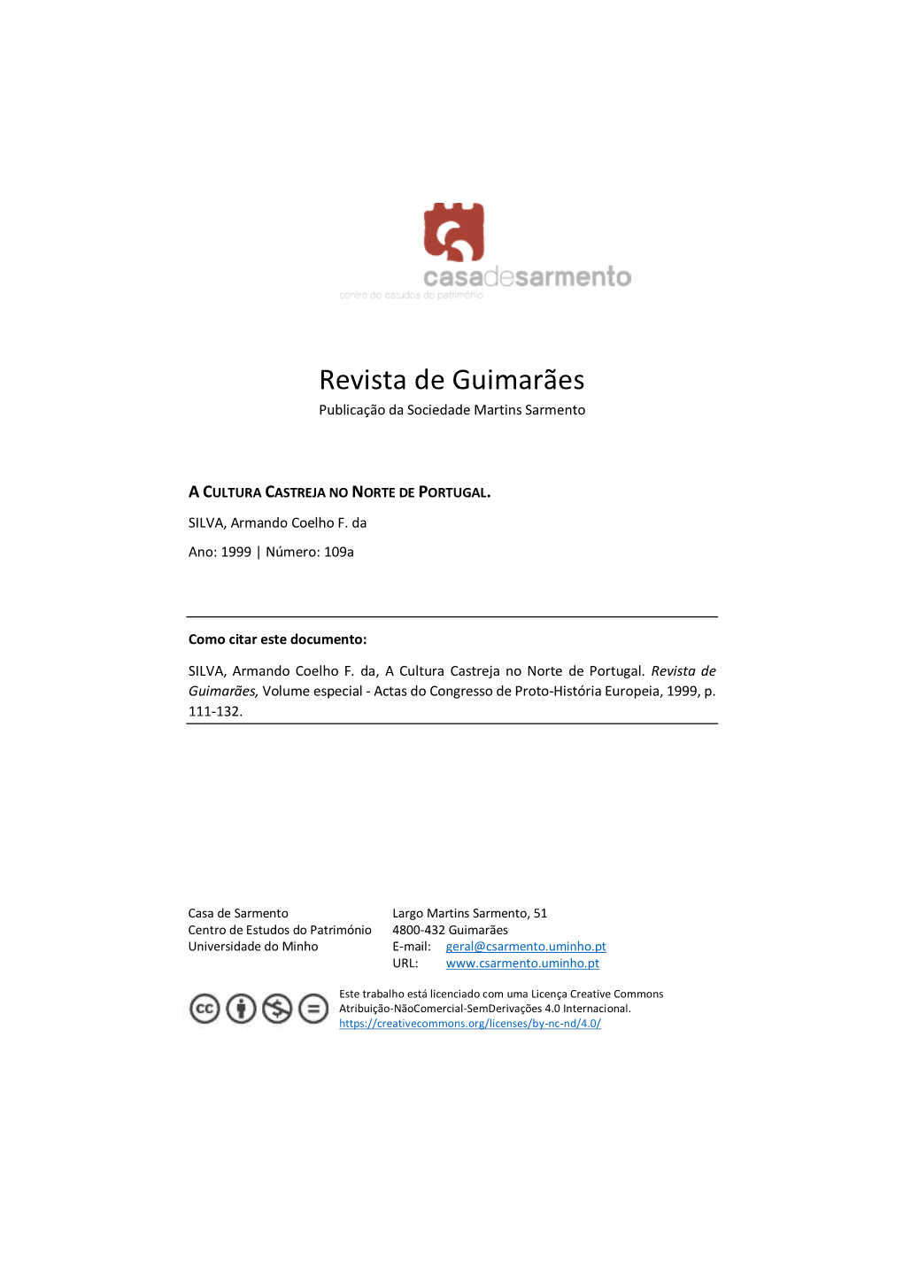 Revista De Guimarães Publicação Da Sociedade Martins Sarmento