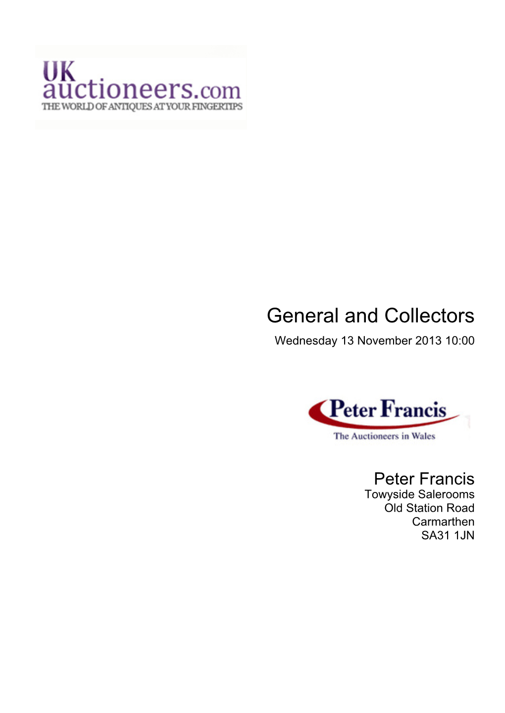 General and Collectors Wednesday 13 November 2013 10:00