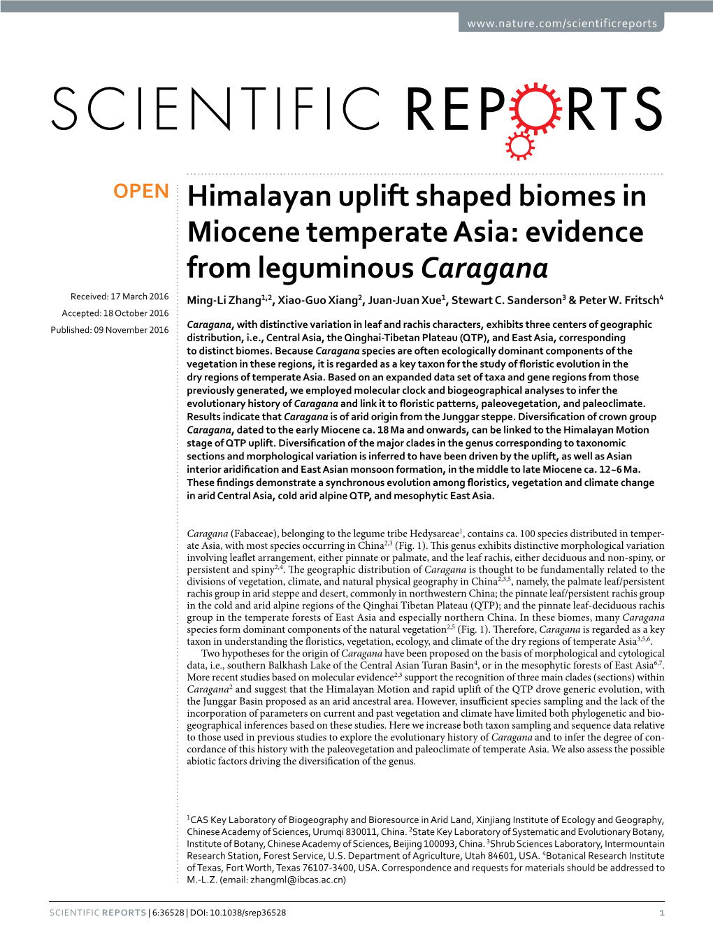 Himalayan Uplift Shaped Biomes in Miocene Temperate Asia: Evidence