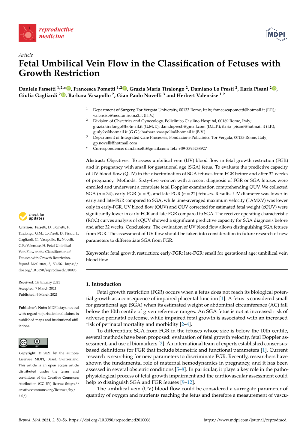 Fetal Umbilical Vein Flow in the Classification of Fetuses with Growth Restriction