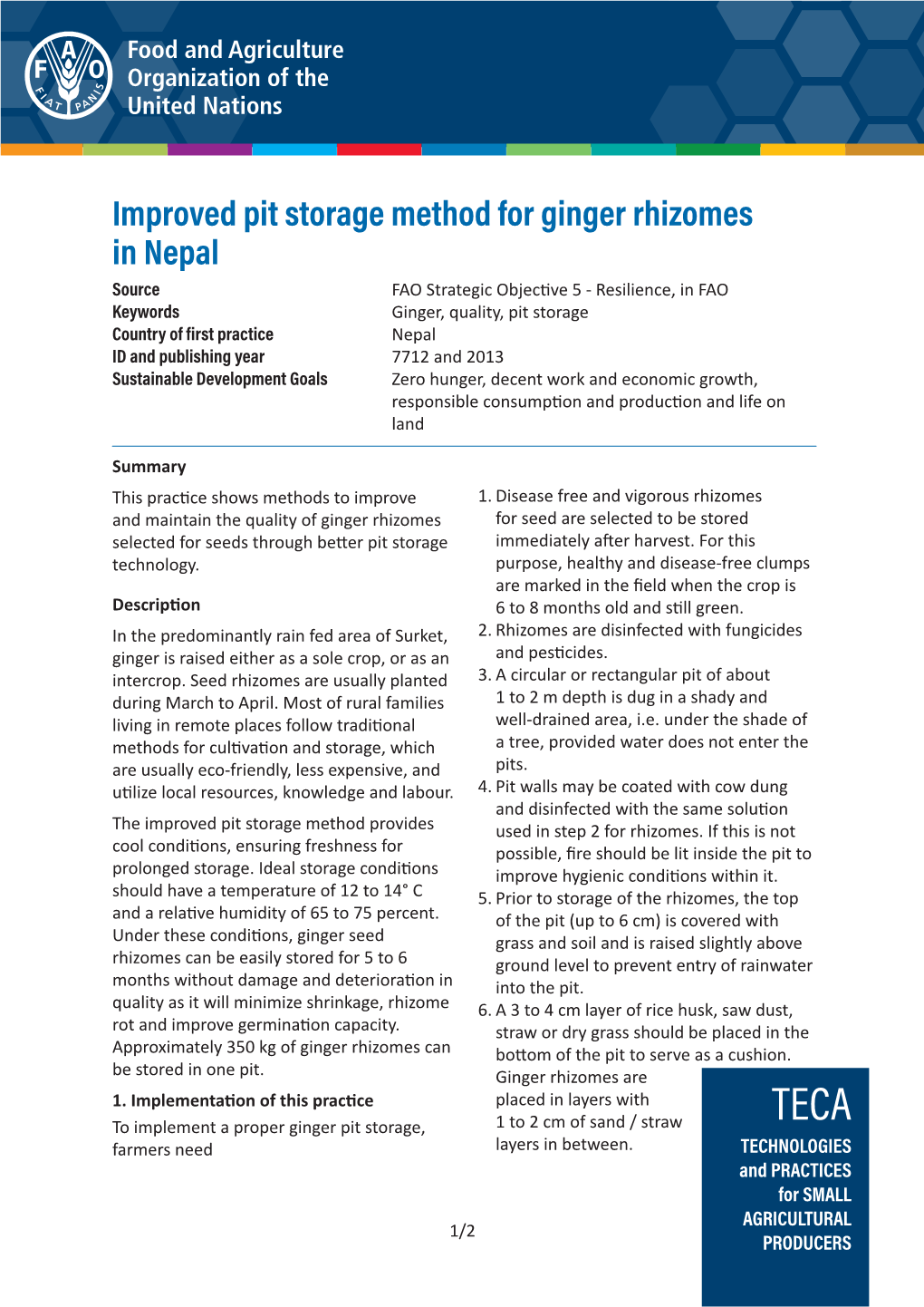 Improved Pit Storage Method for Ginger Rhizomes in Nepal