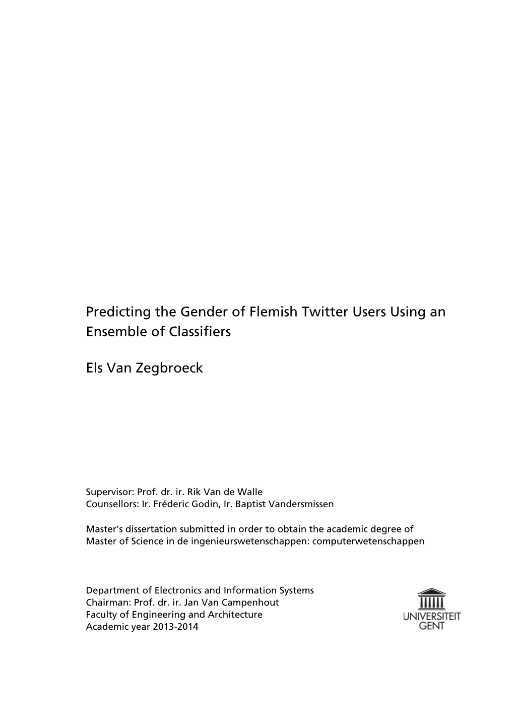 Predicting the Gender of Flemish Twitter Users Using an Ensemble of Classifiers