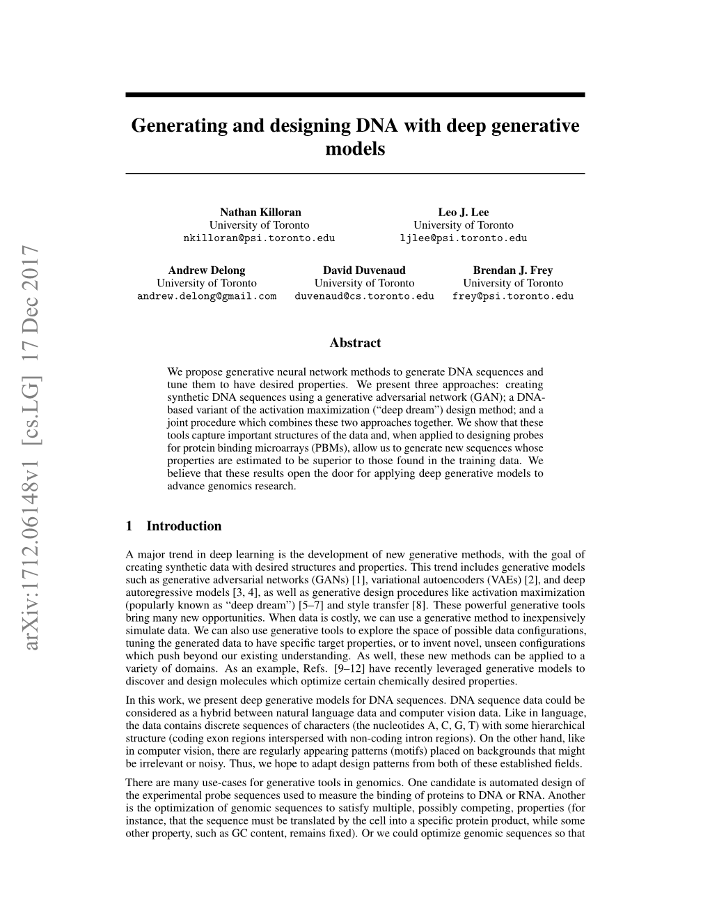 Generating and Designing DNA with Deep Generative Models