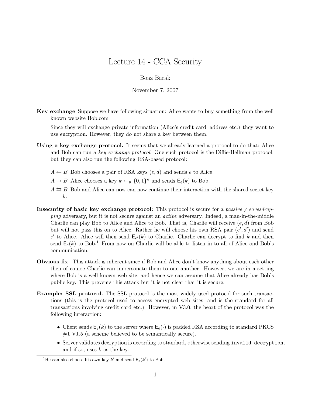 Lecture 14 - CCA Security