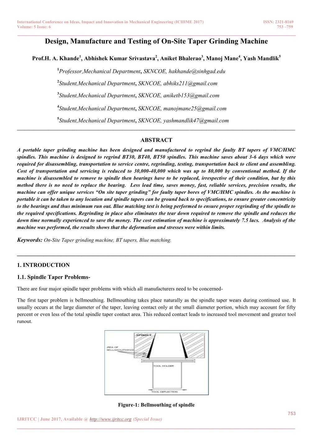 Design, Manufacture and Testing of On-Site Taper Grinding Machine