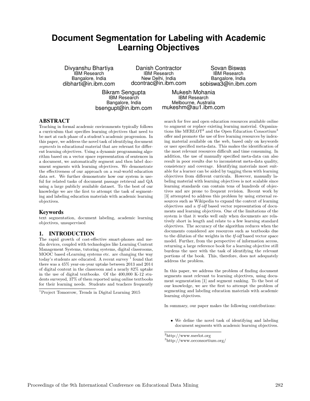 Document Segmentation for Labeling with Academic Learning Objectives