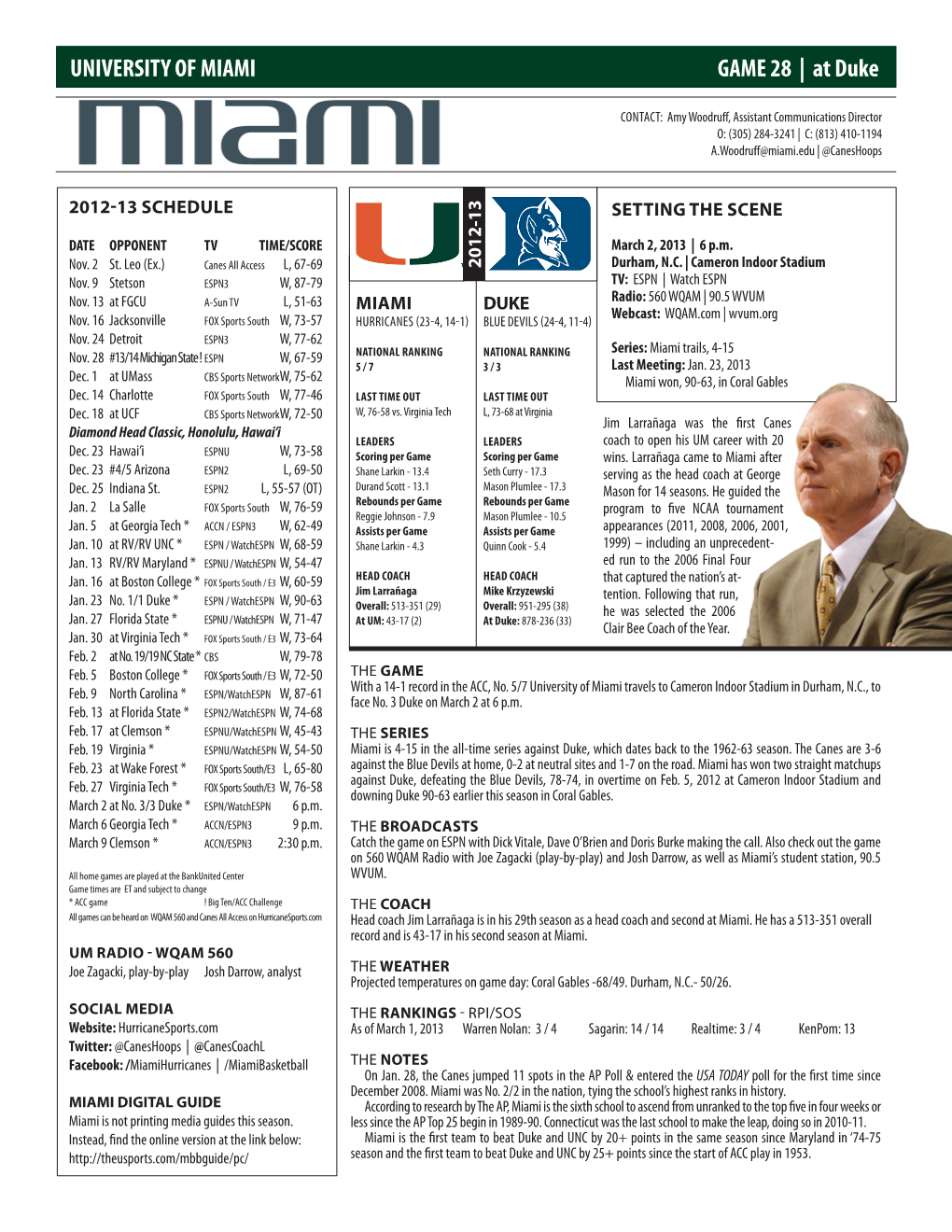 Reggie Johnson - 7.9 Mason Plumlee - 10.5 Program to Five NCAA Tournament Jan