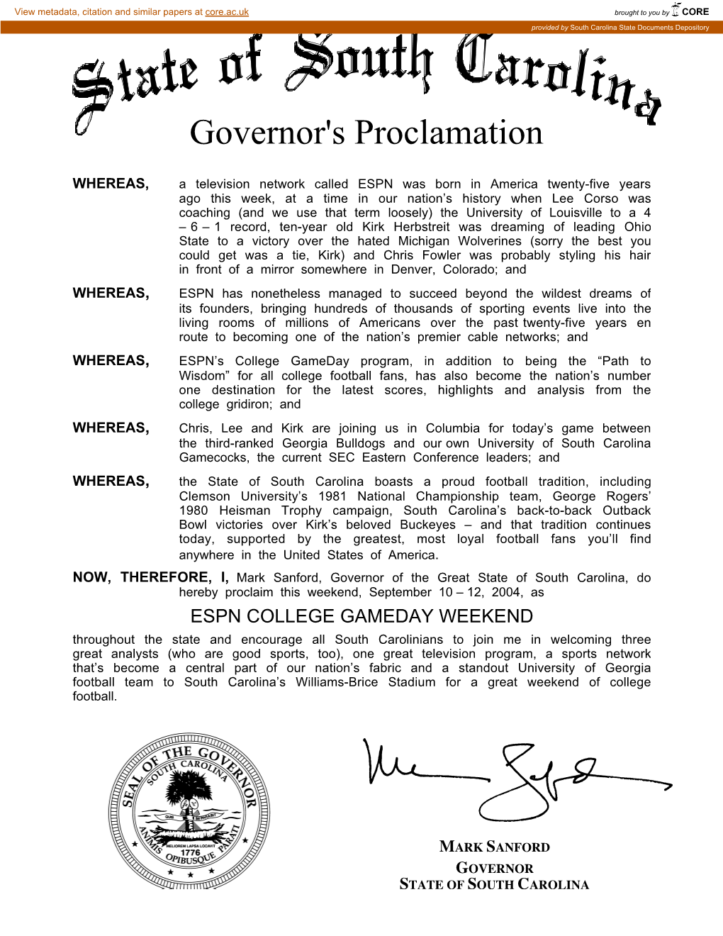 Governor's Proclamation