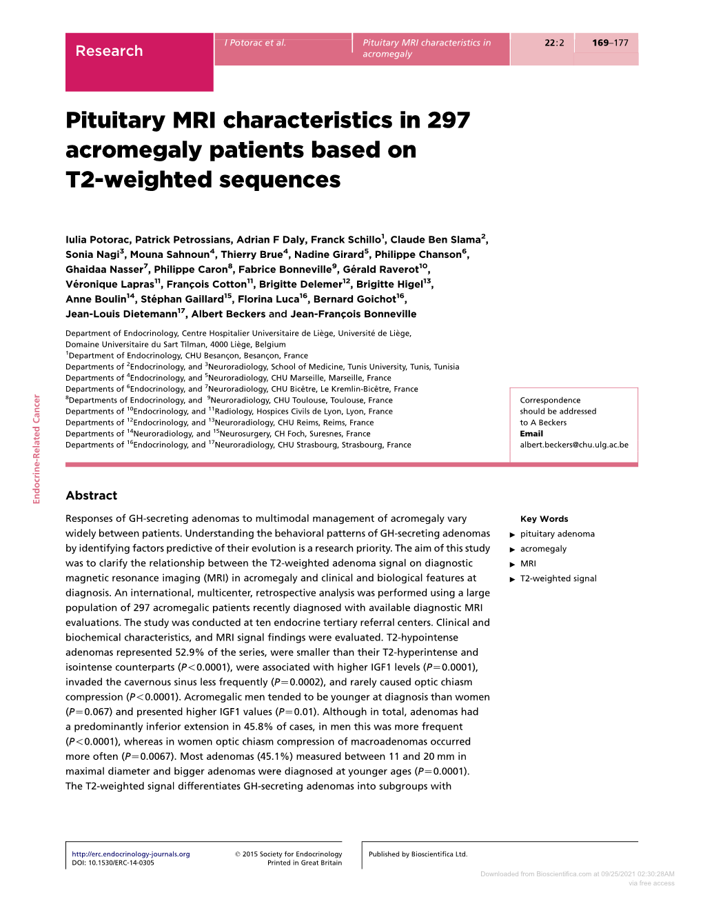 Pituitary MRI Characteristics in 297 Acromegaly Patients Based on T2-Weighted Sequences