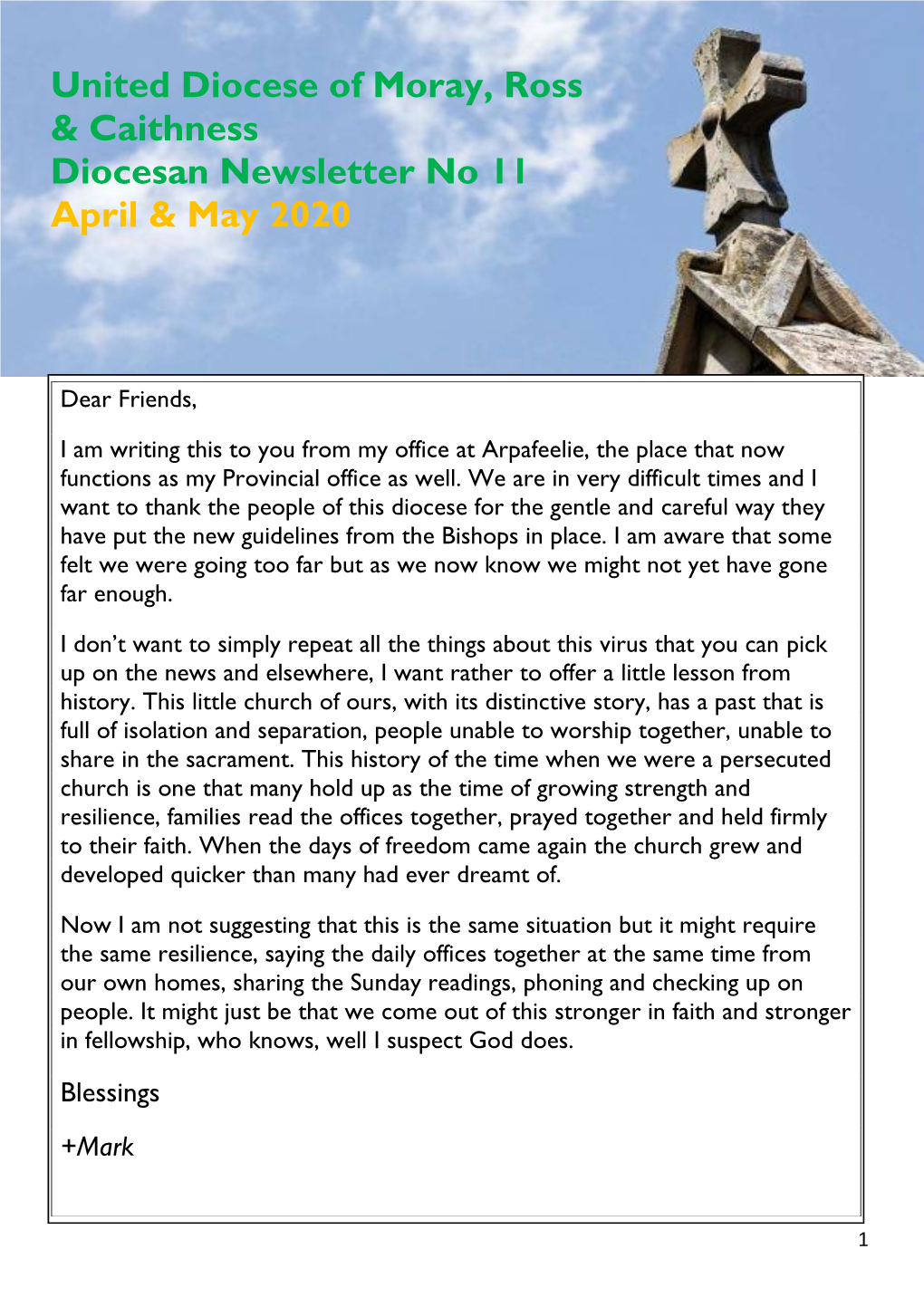 United Diocese of Moray, Ross & Caithness Diocesan Newsletter No 11 April & May 2020