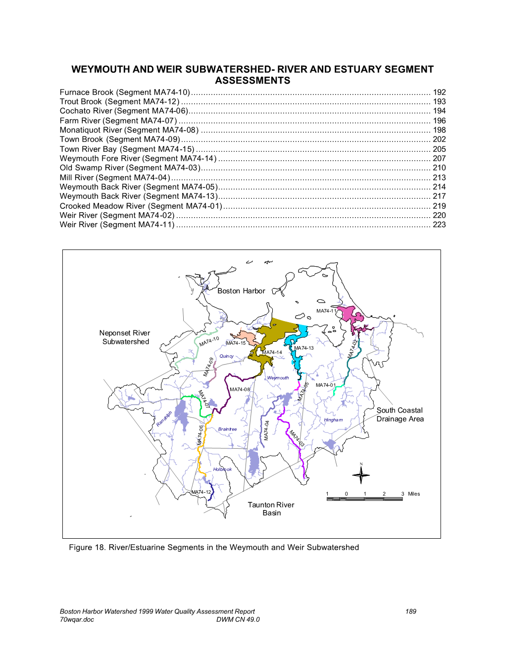 WEYMOUTH and WEIR SUBWATERSHED- RIVER and ESTUARY SEGMENT ASSESSMENTS Furnace Brook (Segment MA74-10)