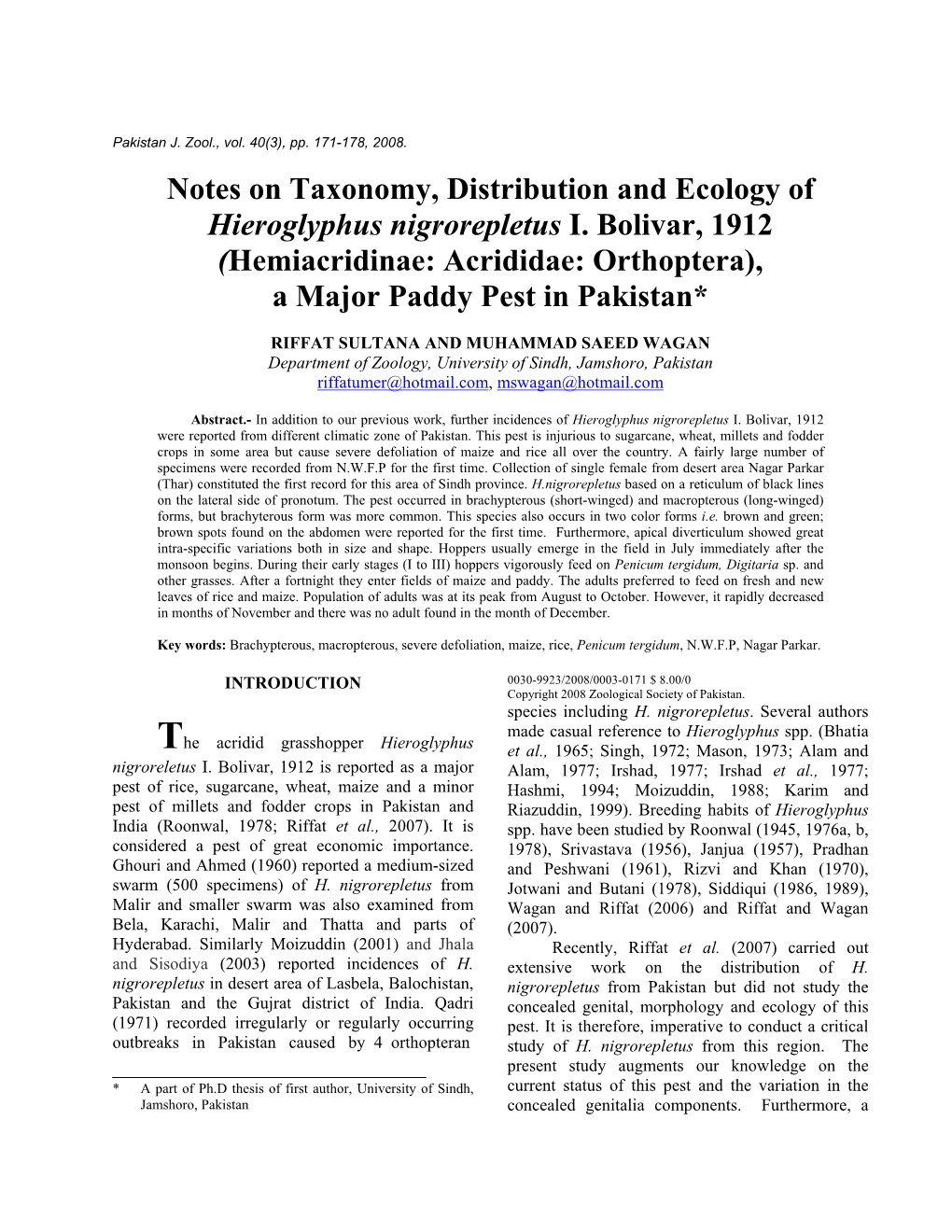 Note on the Taxonomy, Distribution