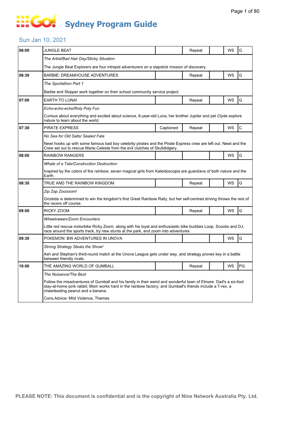 Sydney Program Guide