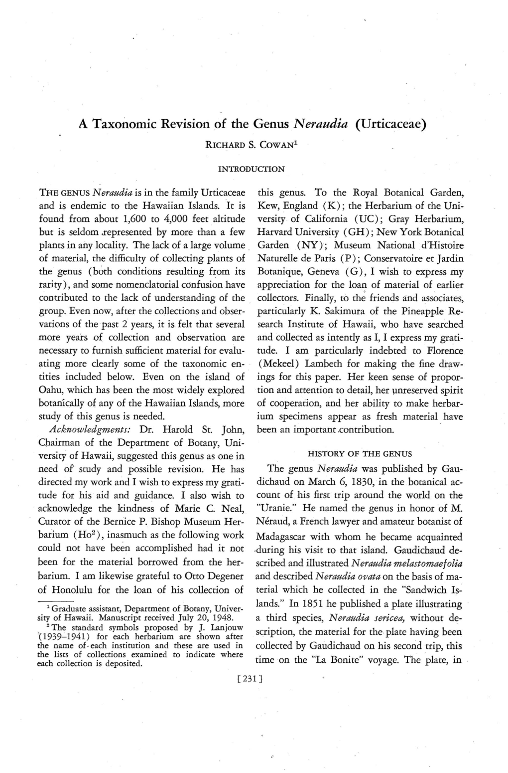 A Taxonomic Revision of the Genus Neraudia (Urticaceae) RICHARD S