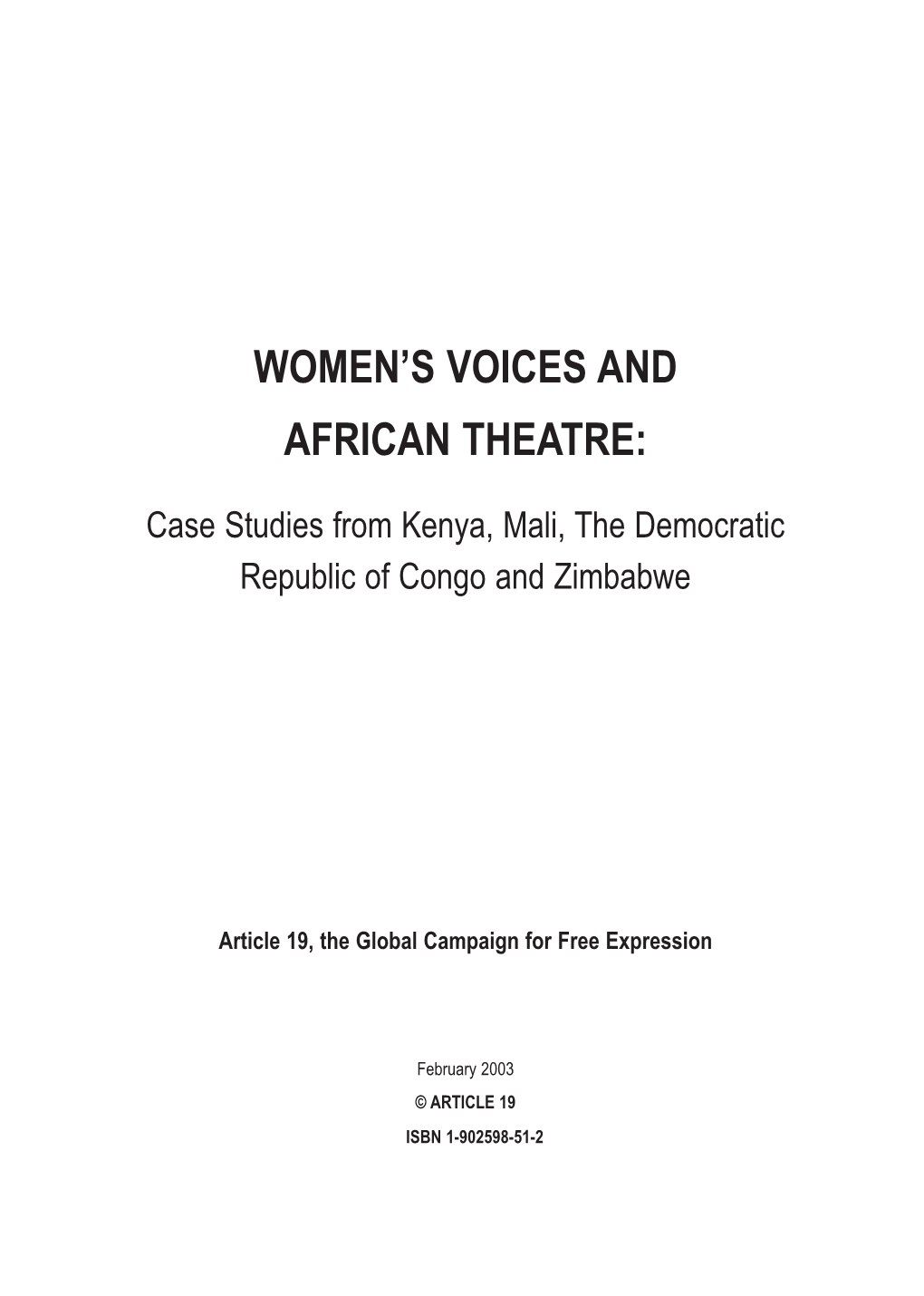 Women's Voices and African Theatre